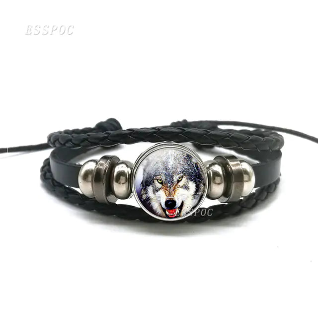 Mystic Wolf Moon Leather Bracelet