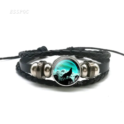 Load image into Gallery viewer, Mystic Wolf Moon Leather Bracelet
