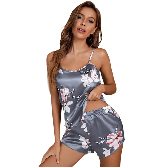 Blossom Dreams Silk Satin Pajama Set