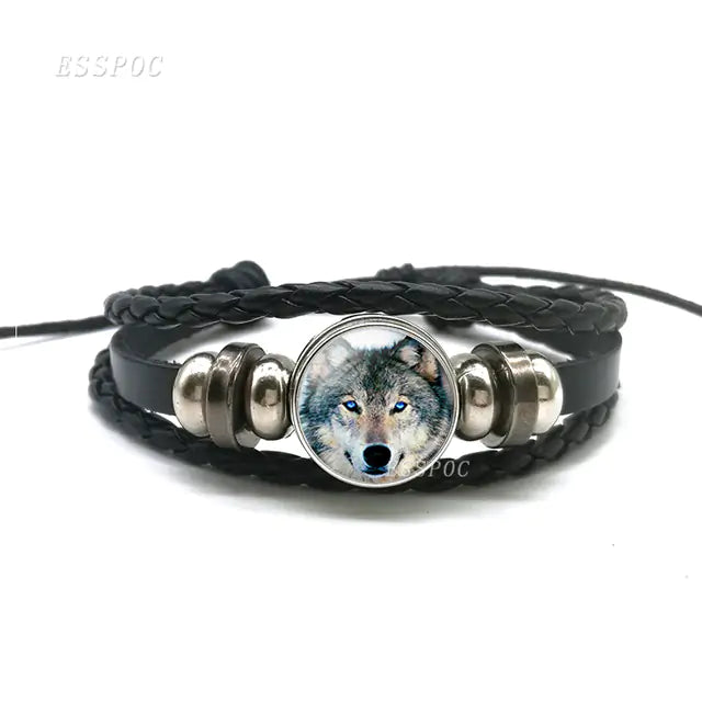 Mystic Wolf Moon Leather Bracelet