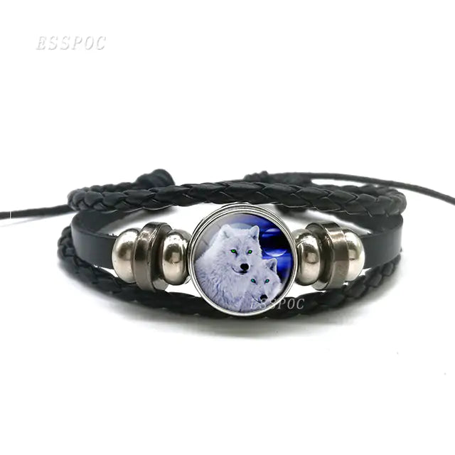 Mystic Wolf Moon Leather Bracelet