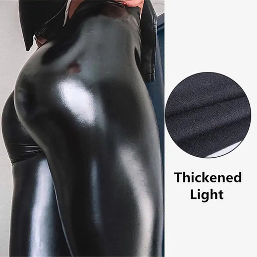 Load image into Gallery viewer, High Waist LeSleekSilhouette PU Leather High-Rise Leggingsggings
