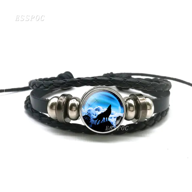 Mystic Wolf Moon Leather Bracelet