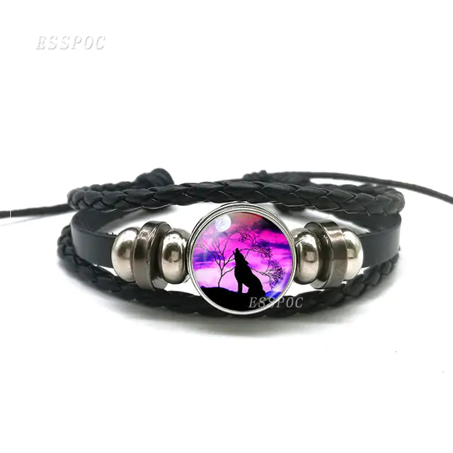 Mystic Wolf Moon Leather Bracelet