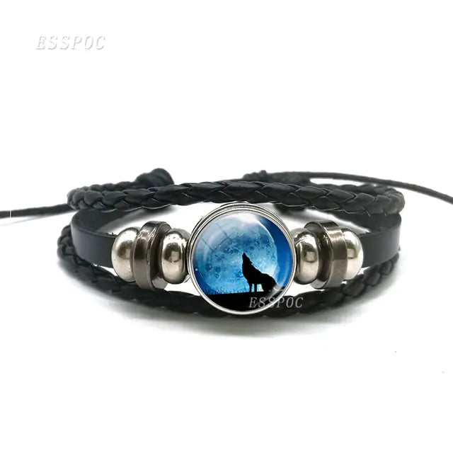 Mystic Wolf Moon Leather Bracelet