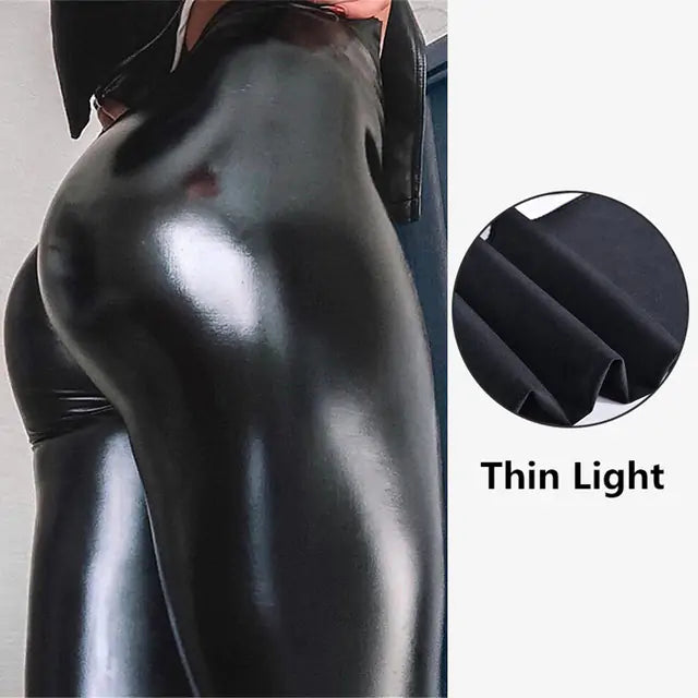 High Waist LeSleekSilhouette PU Leather High-Rise Leggingsggings