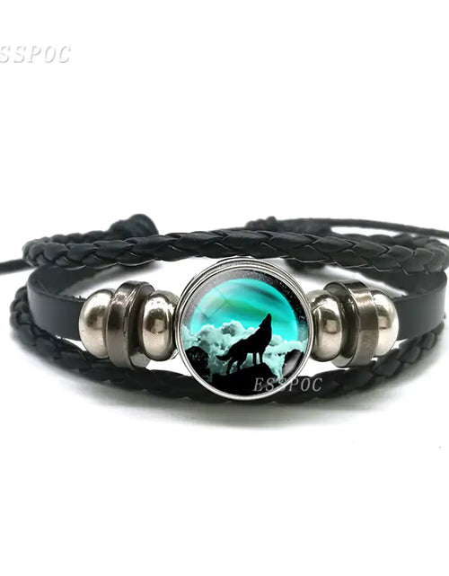 Load image into Gallery viewer, Mystic Wolf Moon Leather Bracelet
