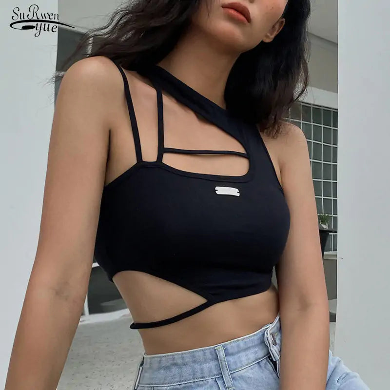 Noir Chic Hollow-Out Crop Top