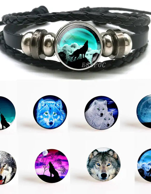 Load image into Gallery viewer, Mystic Wolf Moon Leather Bracelet
