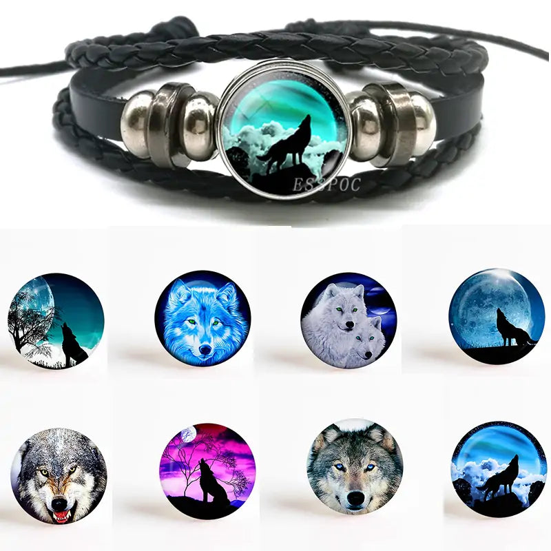 Mystic Wolf Moon Leather Bracelet