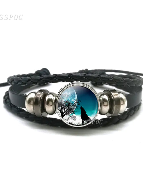 Load image into Gallery viewer, Mystic Wolf Moon Leather Bracelet
