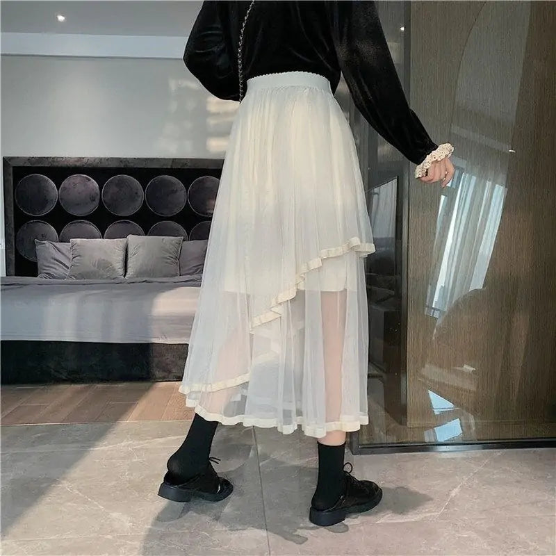 Ethereal Asymmetry Mesh Skirt