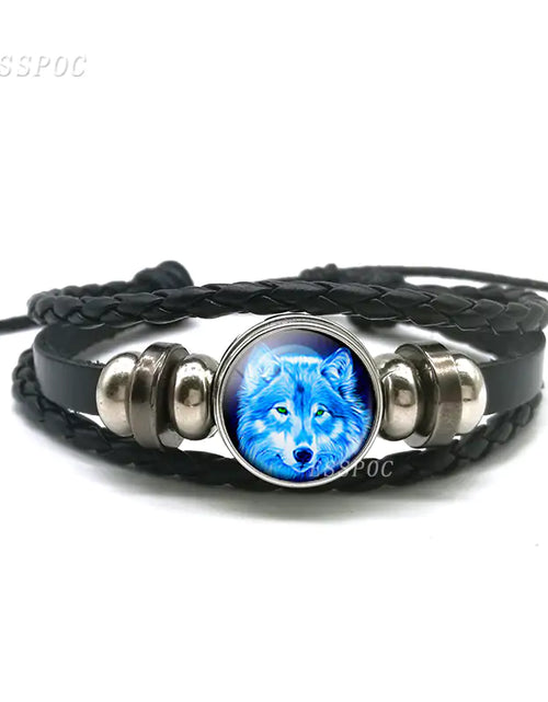 Load image into Gallery viewer, Mystic Wolf Moon Leather Bracelet
