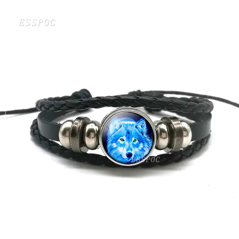 Mystic Wolf Moon Leather Bracelet